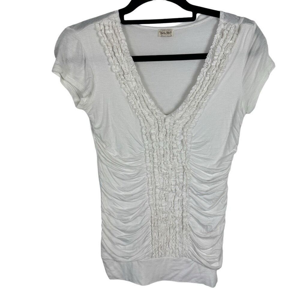 Carrie Allen cream ruffle t-shirt- size s